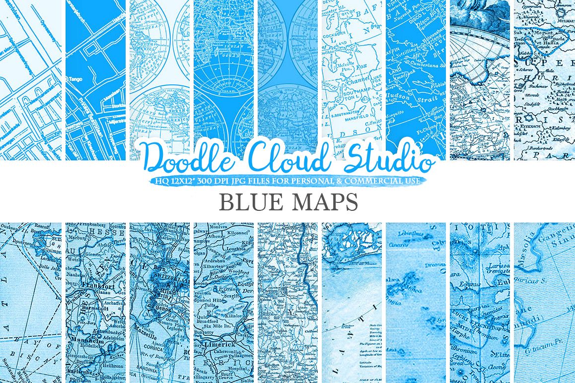 Blue Vintage Maps digital paper Old World Map City Map Nautical Maps