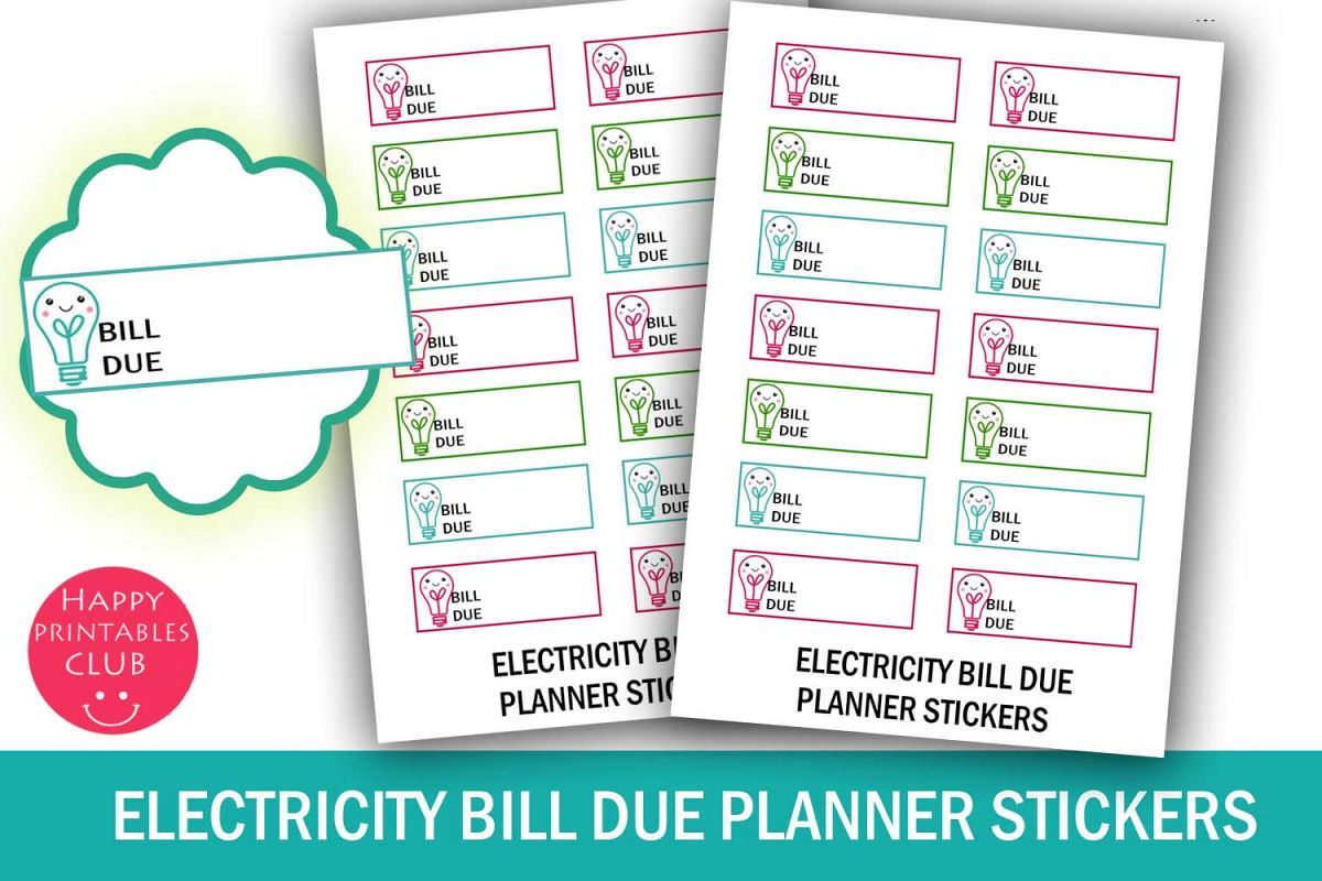 Electricity Bill Due Planner Stickers- Bill Due Stickers example image 1
