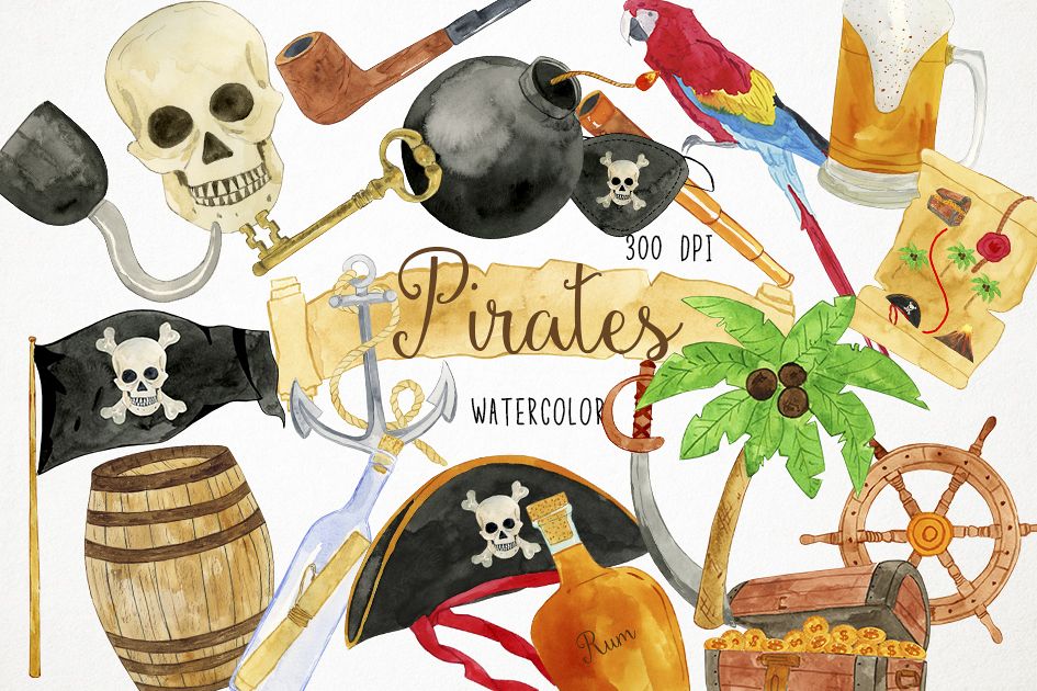 Watercolor Pirates Clipart, Pirates Clip Art, Pirates PNG example image 1