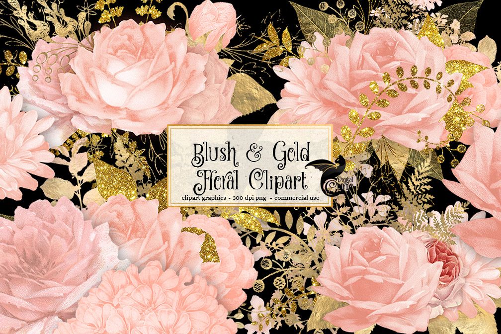 Blush and Gold Floral Clipart