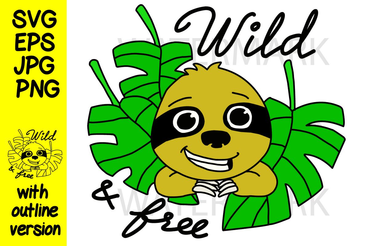 Sloth Showing in the forest - with outline- SVG-EPS-JPG-PNG example image 1