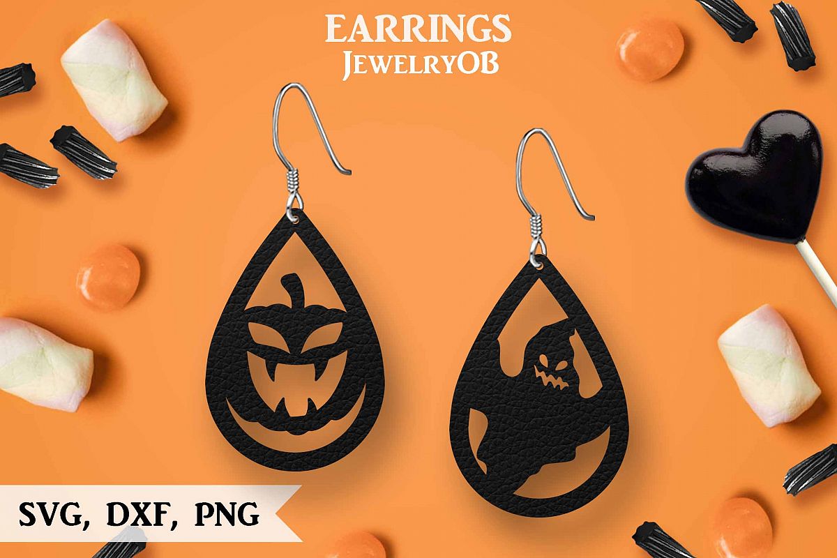 Halloween Earrings, Cut File, SVG DXF PNG Formats, Pumpkin example image 1