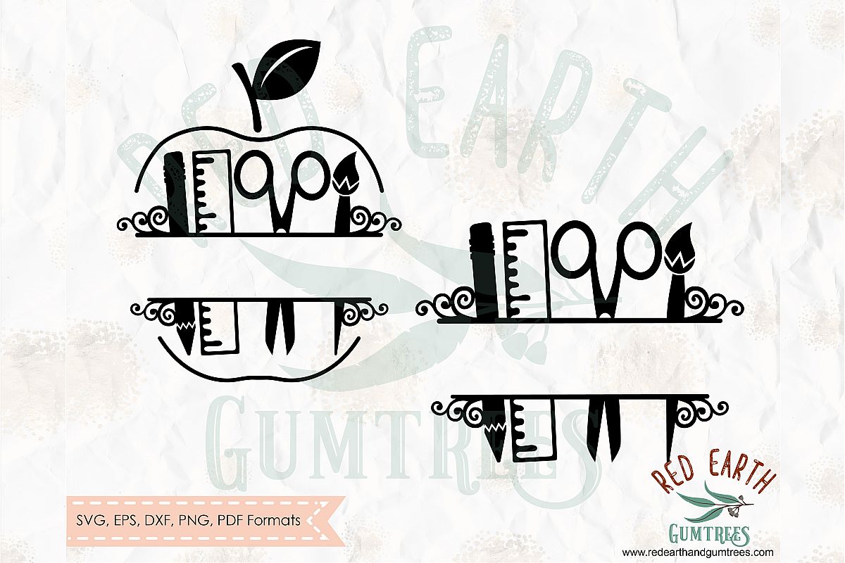 Back to school, apple split monogram frame SVG,DXF,PNG,EPS example image 1