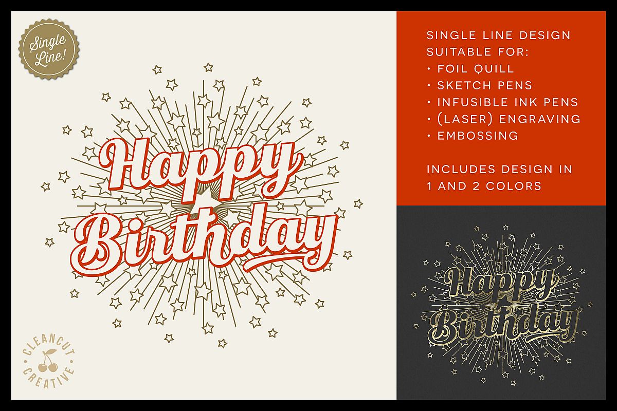 Foil Quill HAPPY BIRTHDAY single line sketch design SVG example image 1