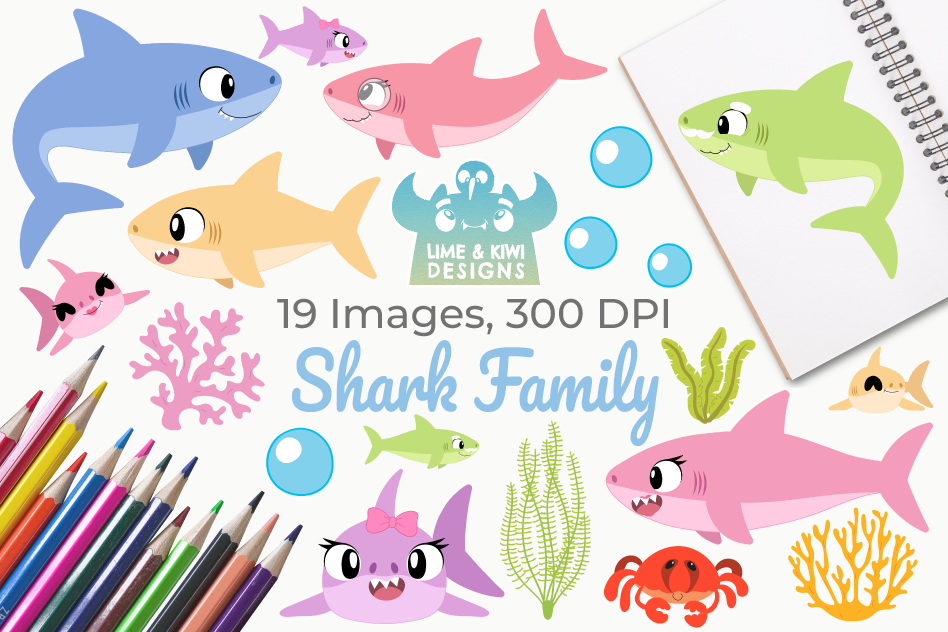 Shark Family Clipart, Instant Download Vector Art example image 1