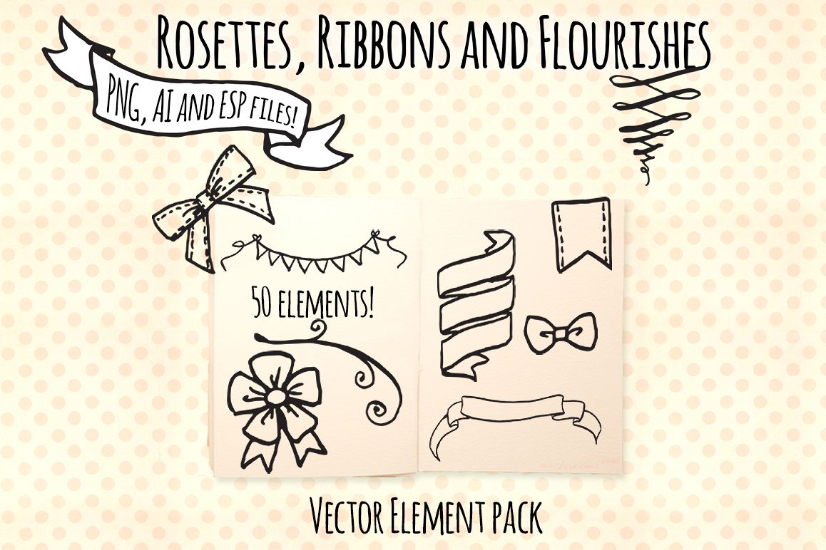 Ribbons Rosettes Flourishes Titles Vector Sketch Bundle example image 1
