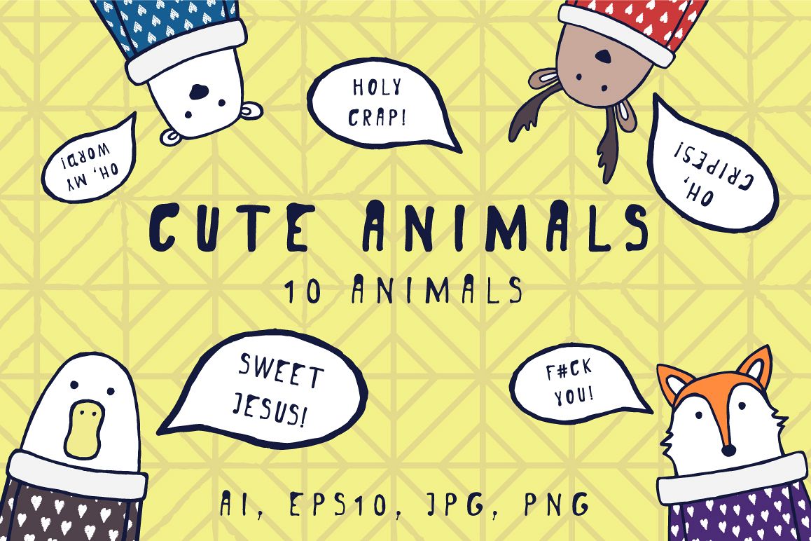 Cute animals. Funny hand drawn illustrations example image 1