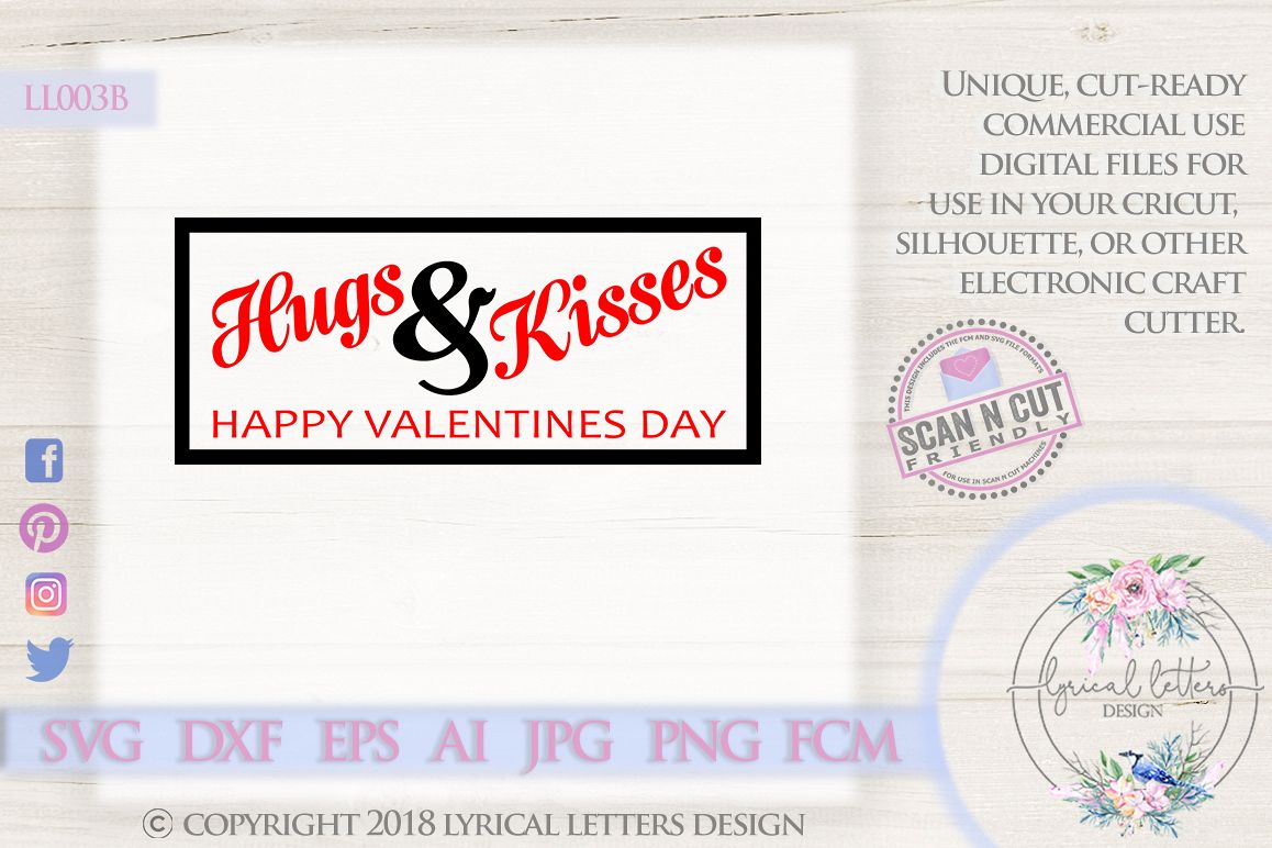 Hugs and Kisses Valentine's Day SVG DXF Cut File LL003B example image 1
