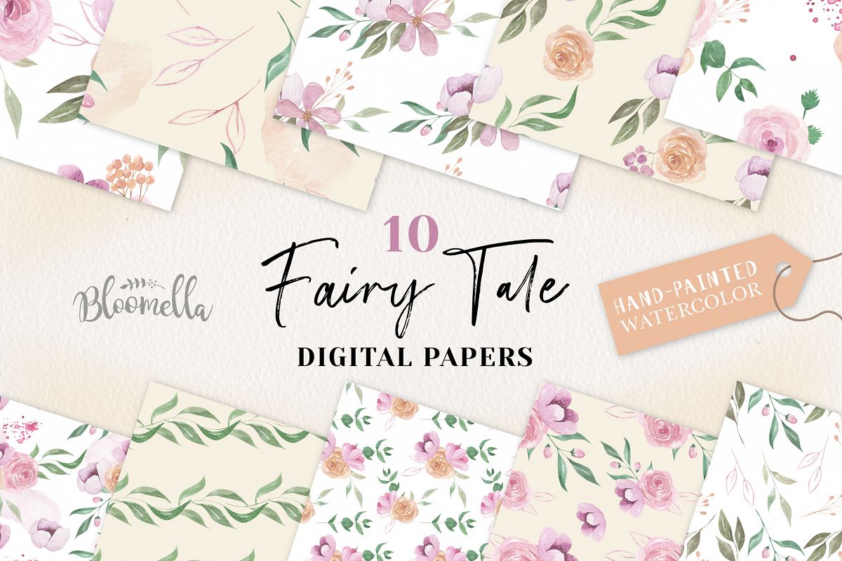 Fairy Tale Seamless Patterns Digital Papers Flowers Floral example image 1