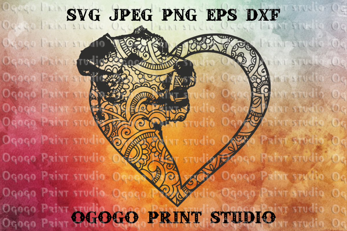 Terrier Svg, Heart SVG, Dog SVG, Zentangle Svg, Mandala svg example image 1