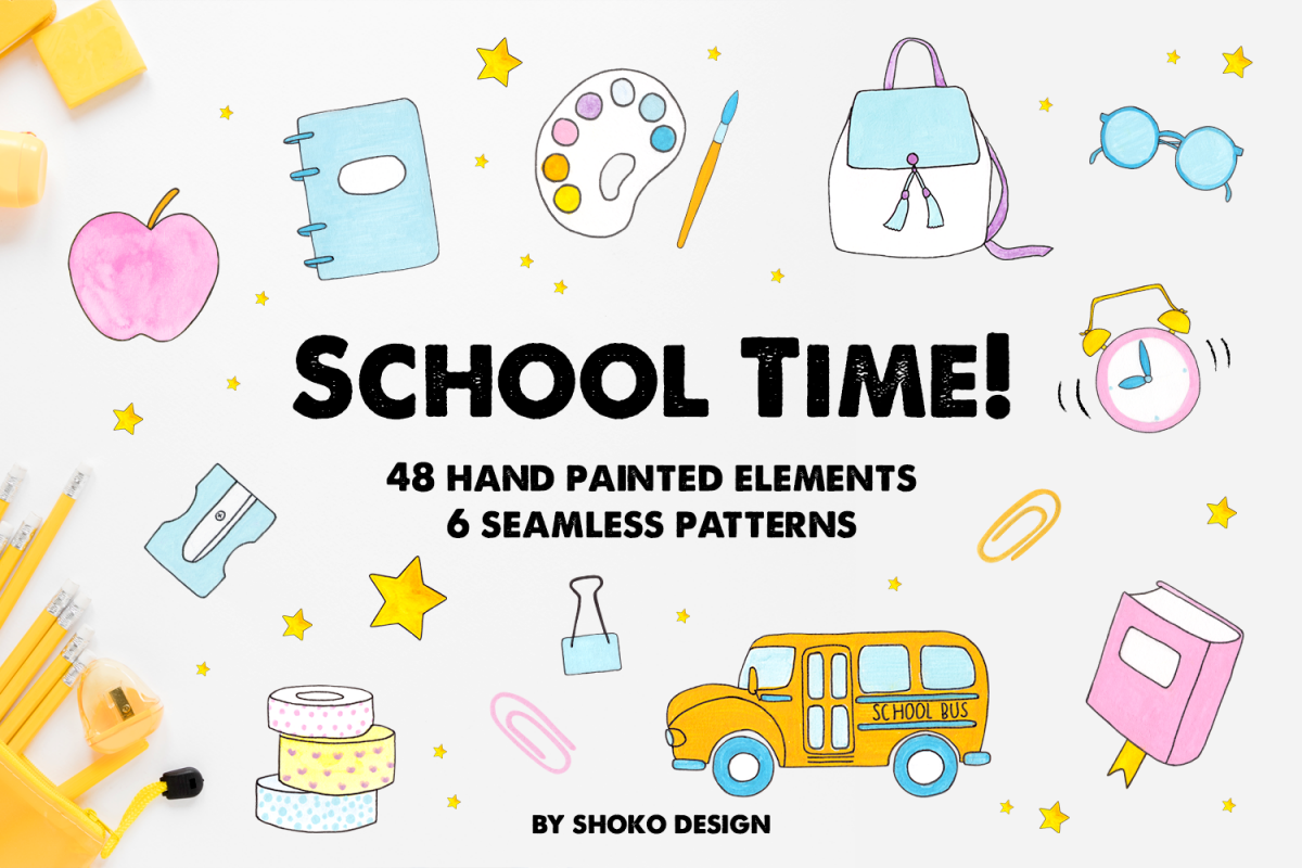 Hand Drawn School Supplies Set example image 1