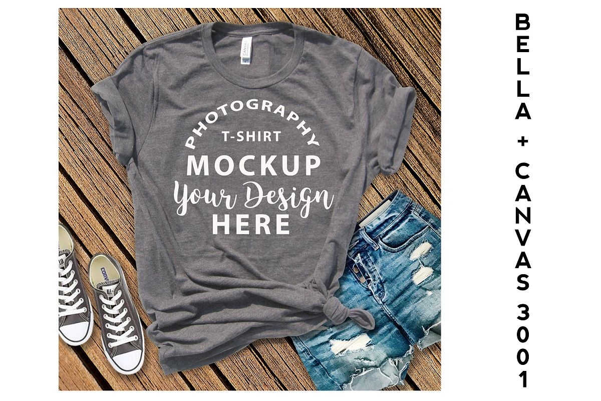 Bella Canvas 3001 T-shirt mock-up, color Deep Heather example image 1