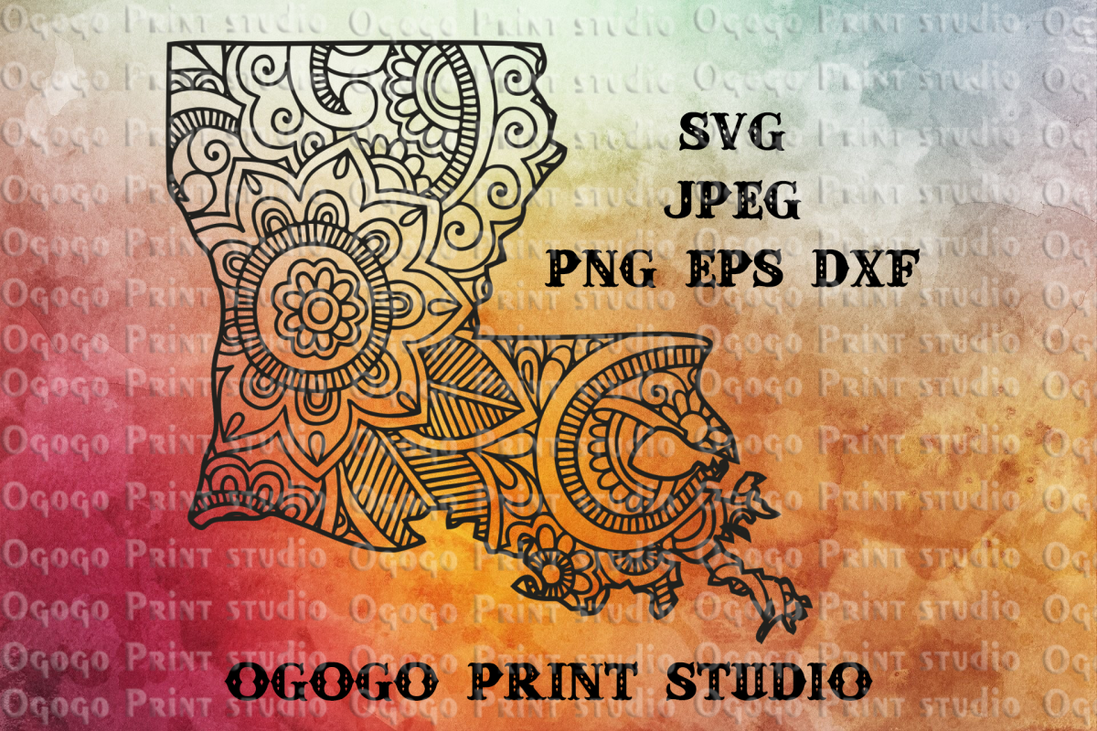 Louisiana Svg, Map SVG, Zentangle SVG, Travel example image 1