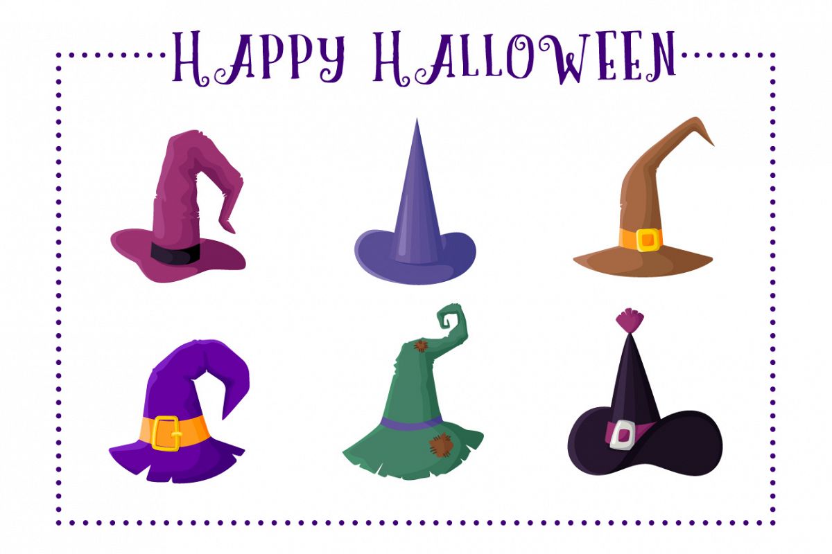 Cute Witches Hats - vector set example image 1