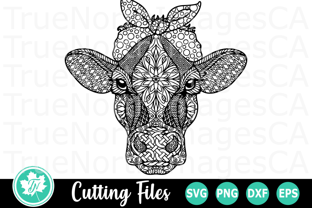 Zentangle Cow with Bandana - An Animal SVG Cut File ...