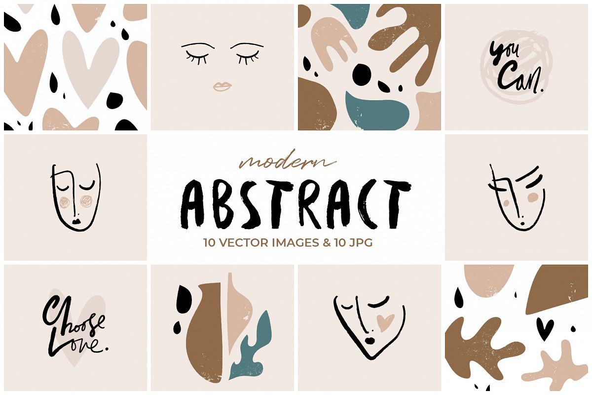 Modern stylish faces and abstractions clip art set example image 1