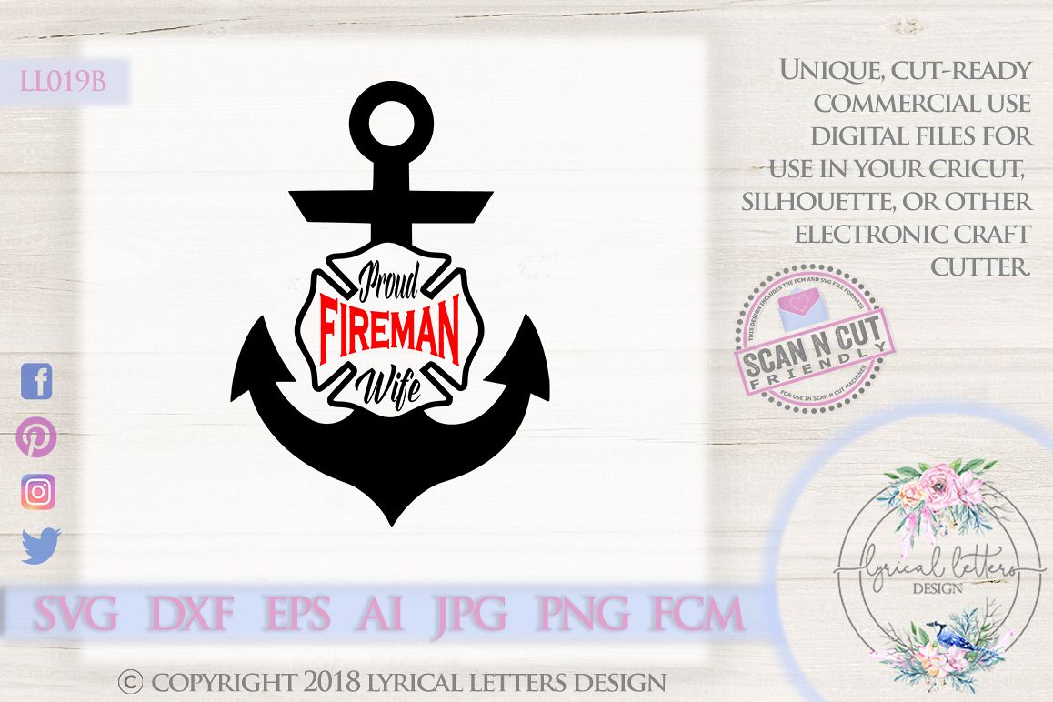 Proud Fireman Wife with Anchor and Cross SVG DXF LL019B example image 1