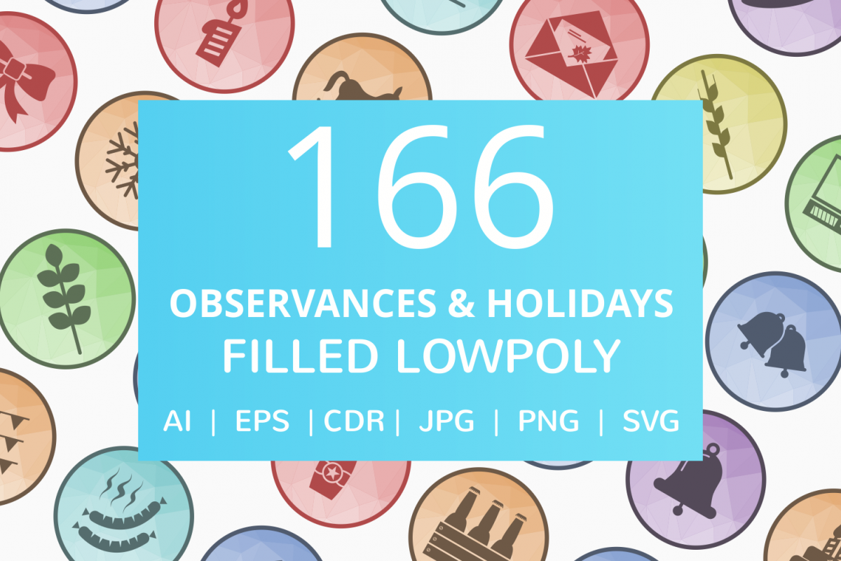 166 Observances & Holiday Filled Low Poly Icons example image 1