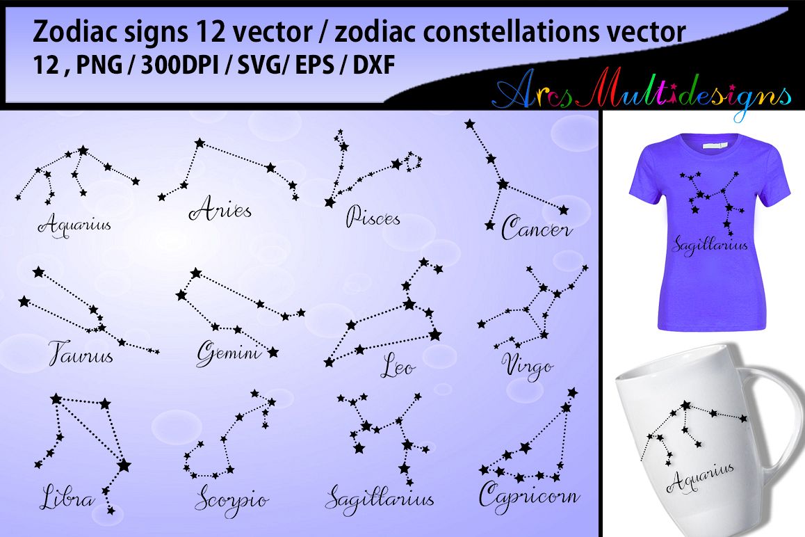 Download zodiac vector silhouette / zodiac constellations svg vector