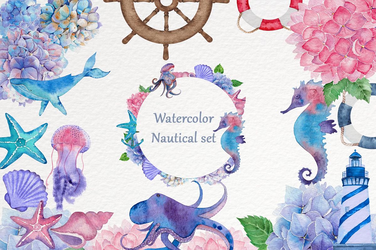 Watercolor nautical set example image 1