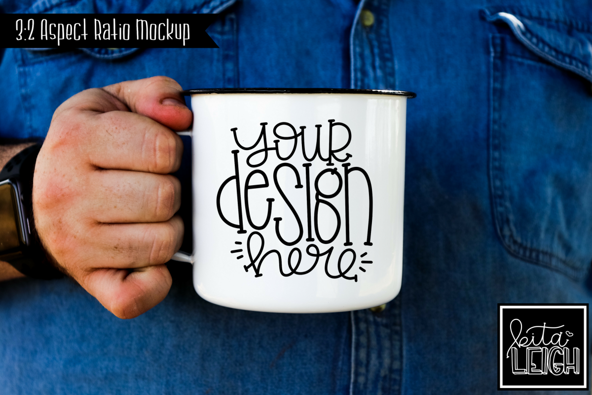 Man Holding a White Campfire Mug Mockup example image 1