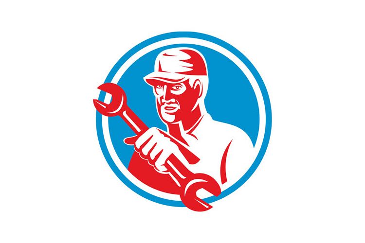 Mechanic Holding Spanner Wrench Circle Retro example image 1