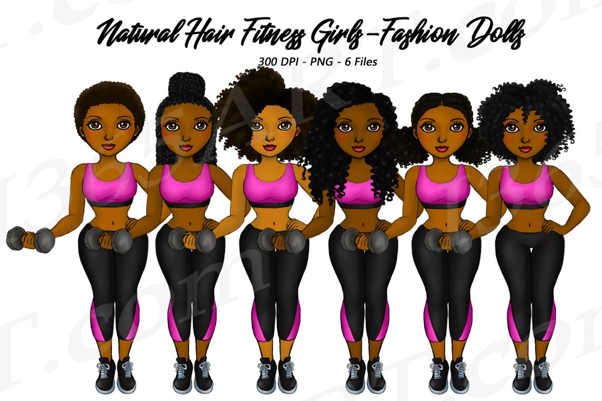 Natural Hair Black Fitness Girls Clipart Workout Fashion example image 1
