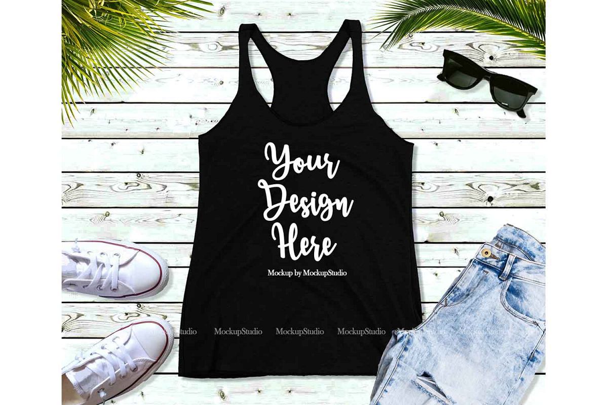 Black Tank Top Mockup, Tank Top Mock Up Flat Lay Display example image 1
