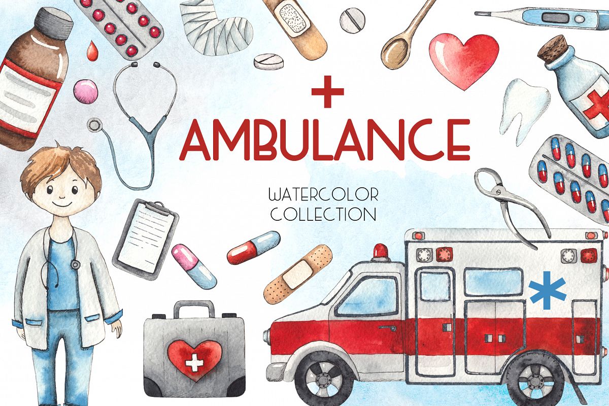 Ambulance. Watercolor collection example image 1