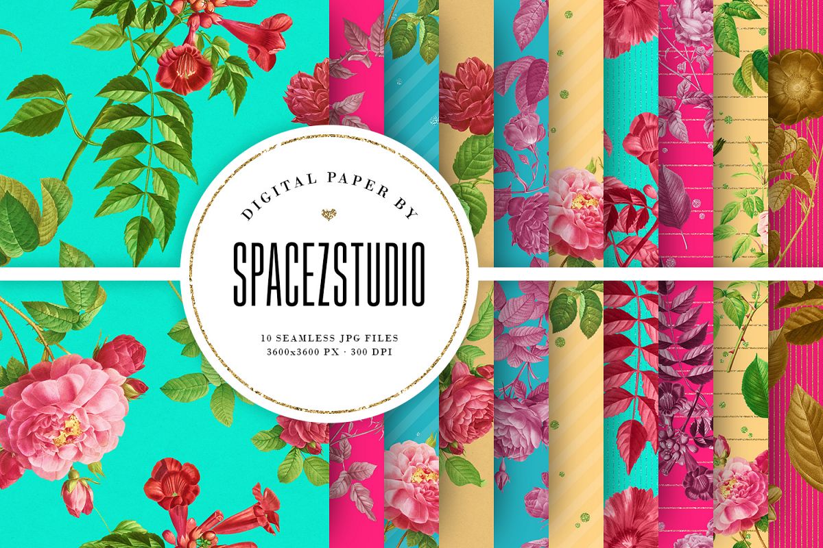 Retro Colors Floral Tileable Backgrounds example image 1