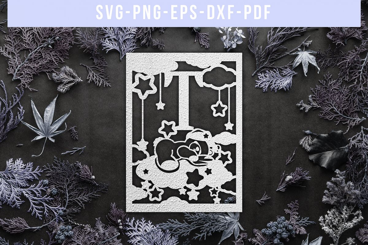 Nursery T Monogram Papercut Template, Kids Room Decor, DXF example image 1