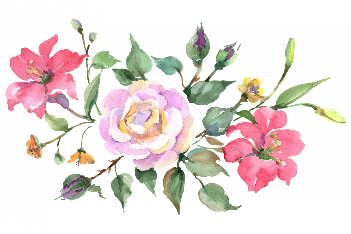 Bouquet with pink rose Watercolor png example image 1