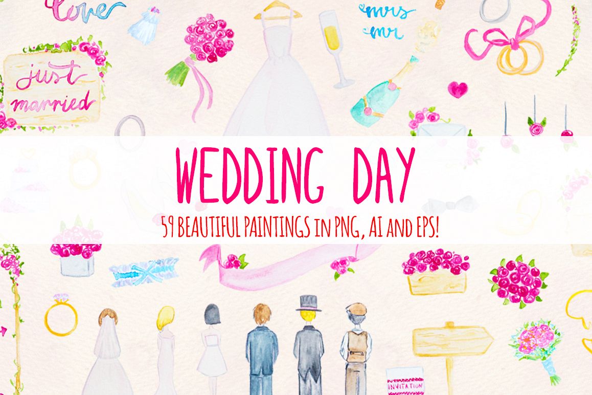 Floral Spring Wedding 59 Watercolor Paintings example image 1