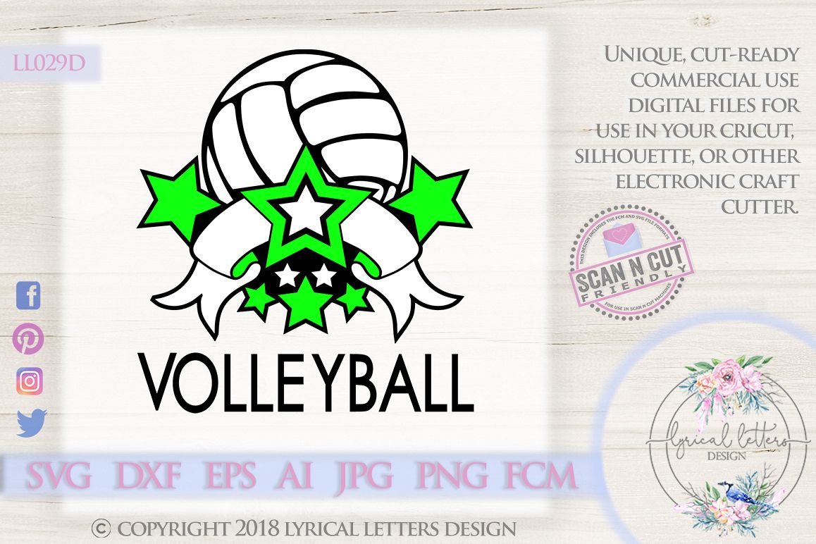 Volleyball Sports Banner with Stars SVG DXF FCM LL029D example image 1