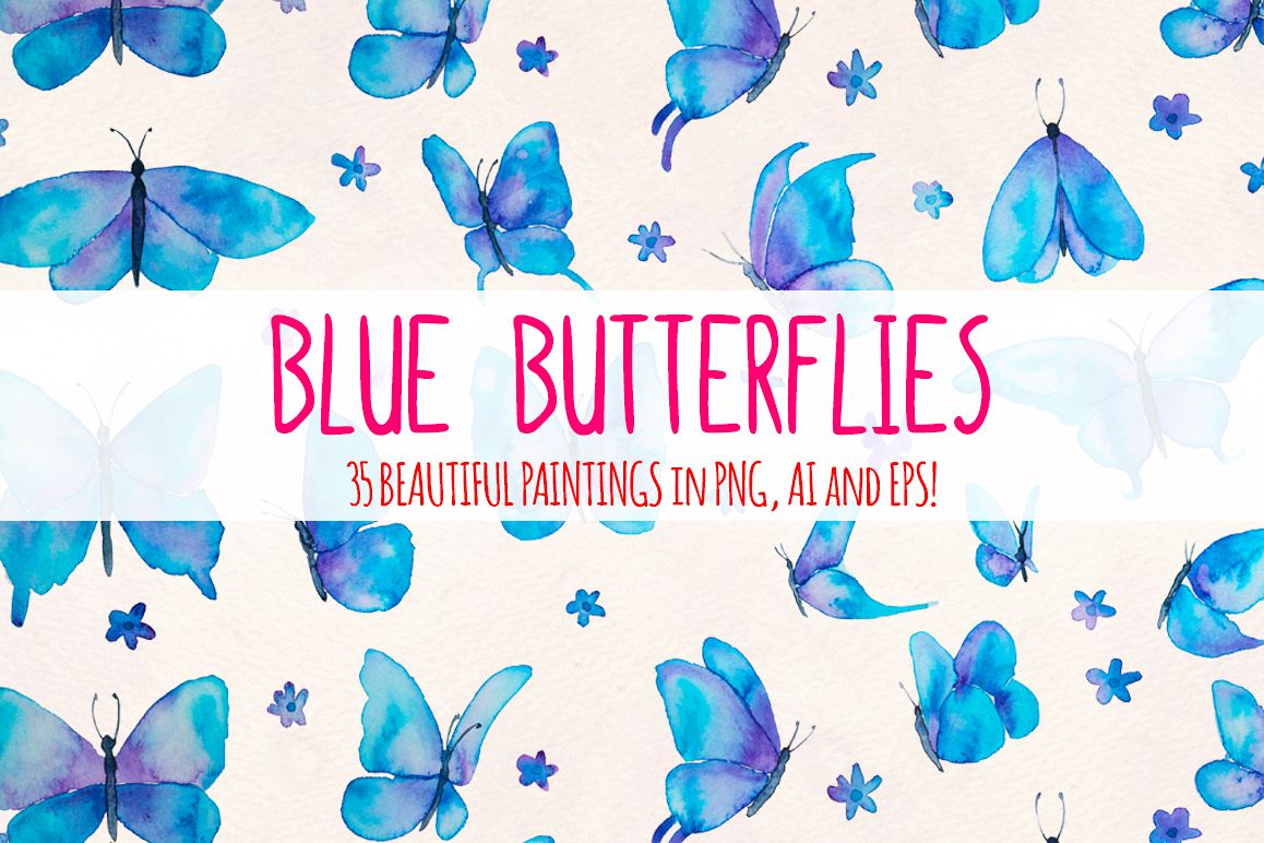 Blue Butterflies 35 Cute Elements example image 1