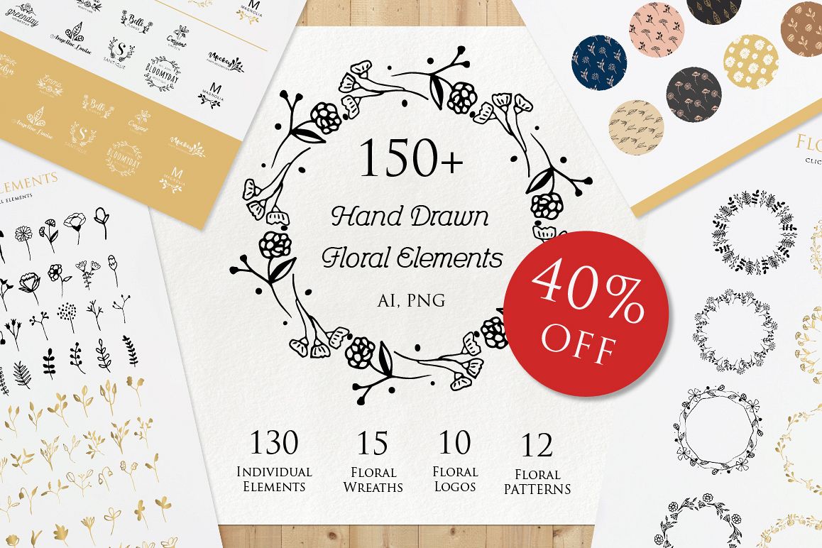 Hand Drawn Floral Elements example image 1