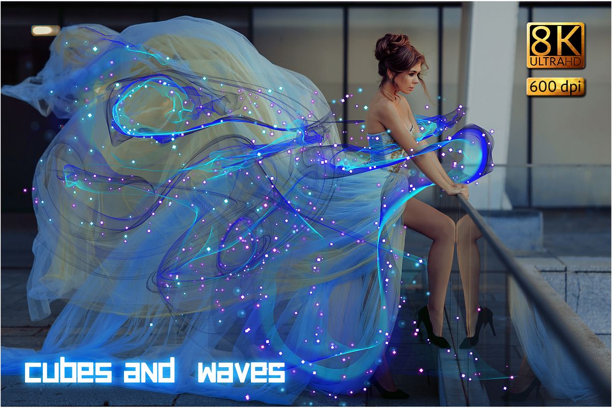 8K Cubes & Waves Overlays example image 1