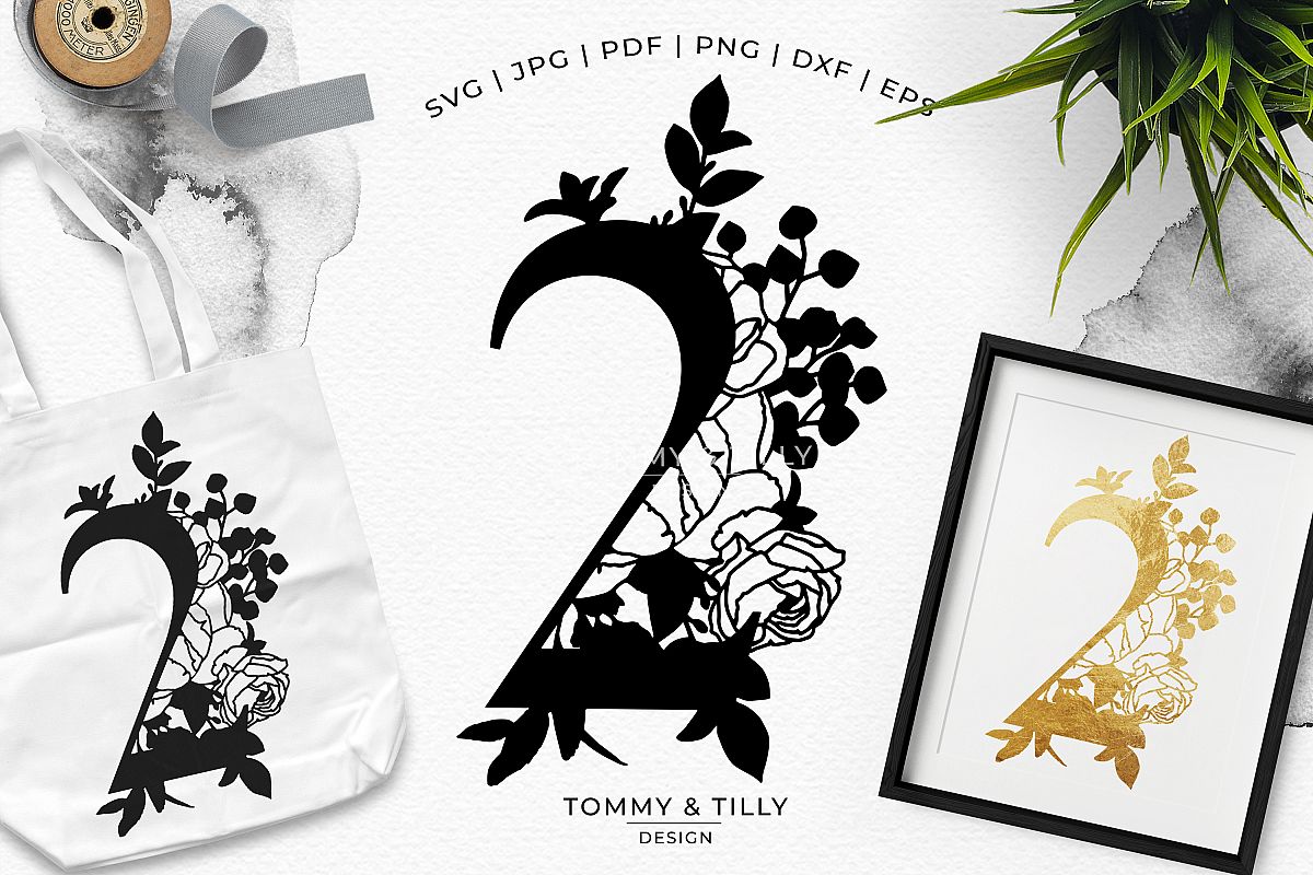 2 - Floral Bouquet Number Design - Paper Cut SVG EPS DXF PNG example image 1
