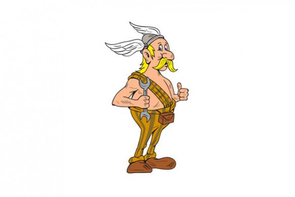 Viking Repairman Spanner Thumbs Up Cartoon example image 1