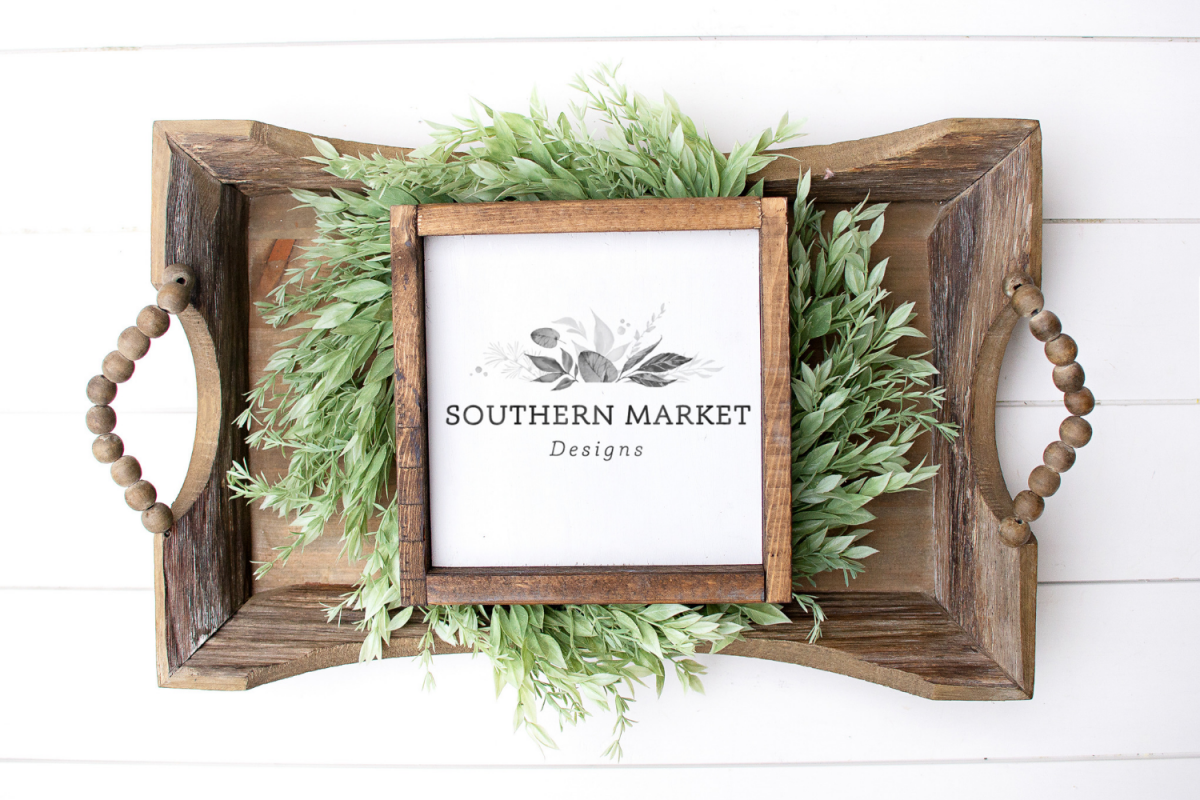 Real Wood 10x10 Sign Mock Up | Wood Sign Flat Lay | example image 1