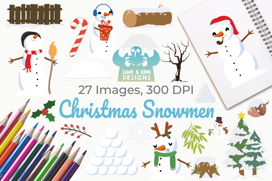 Christmas Snowmen Clipart, Instant Download Vector Art example image 1