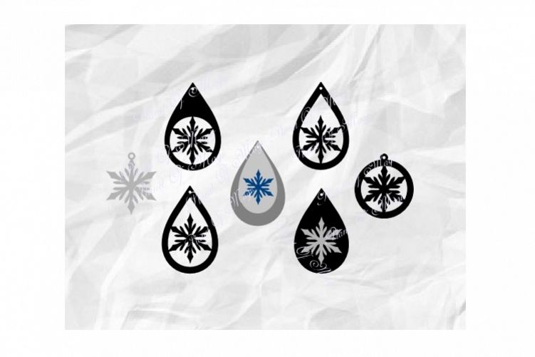 Snowflake Earrings Svg, Teardrop Earring Svg, Winter Earring example image 1
