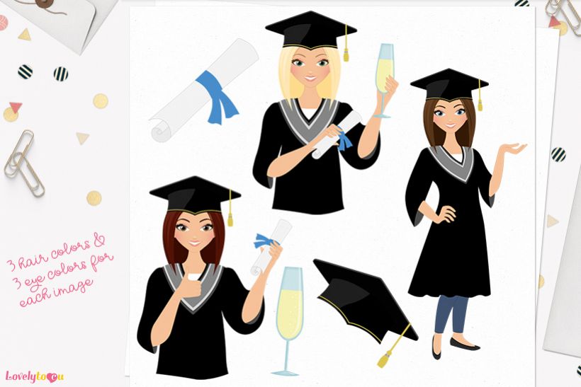 Woman graduate character clip art L267 Lisa example image 1