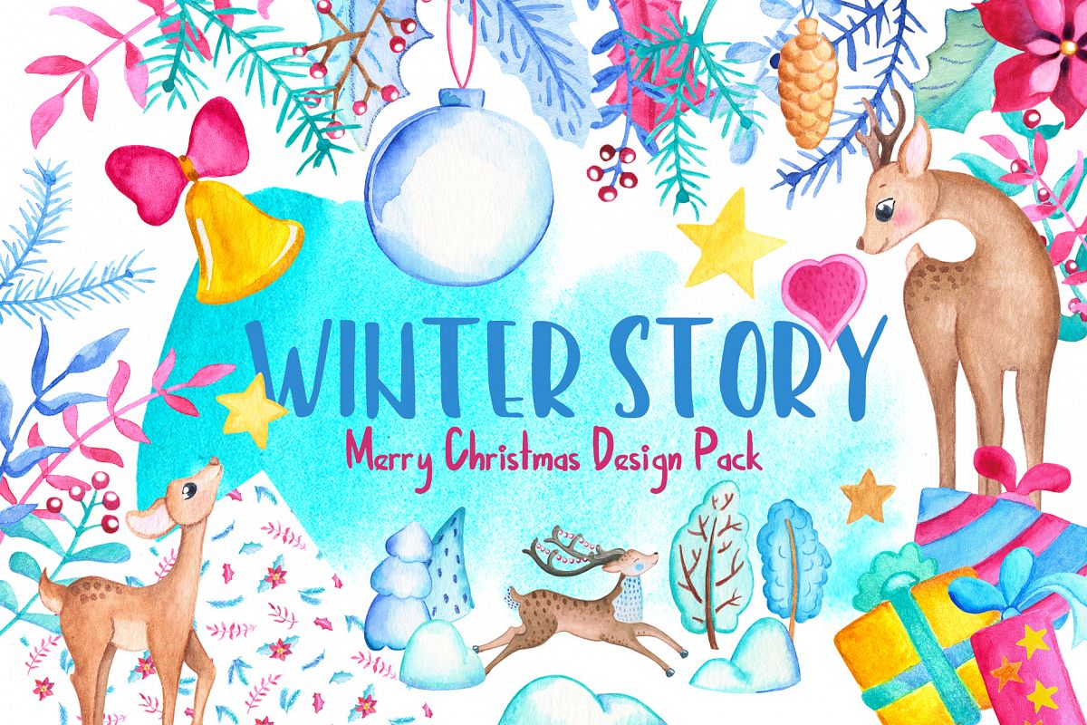 Watercolor Christmas Clipart And Seamless Patterns example image 1