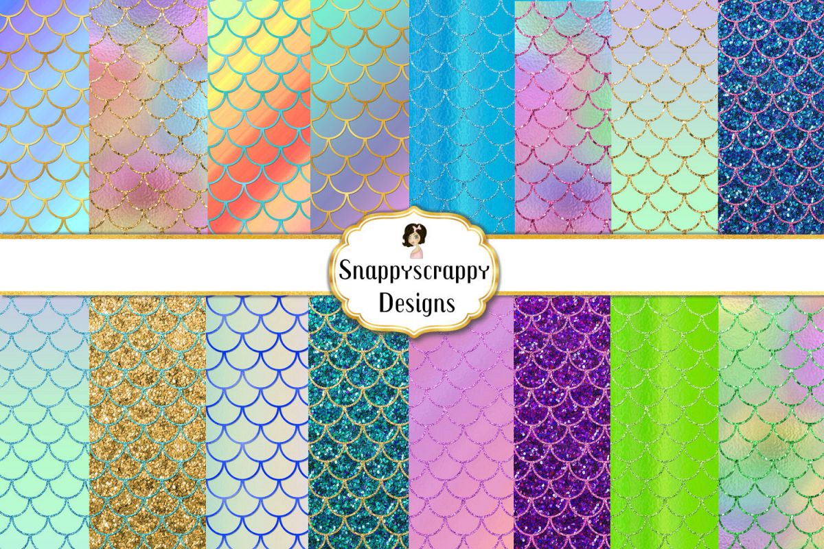 Iridescent Mermaid Scales Background Papers Set 1 example image 1