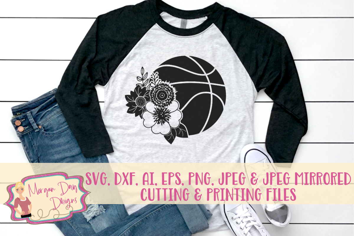 Floral Basketball SVG, DXF, AI, EPS, PNG, JPEG example image 1