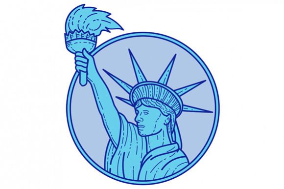 Statue of Liberty Flaming Torch Circle Mono Line example image 1
