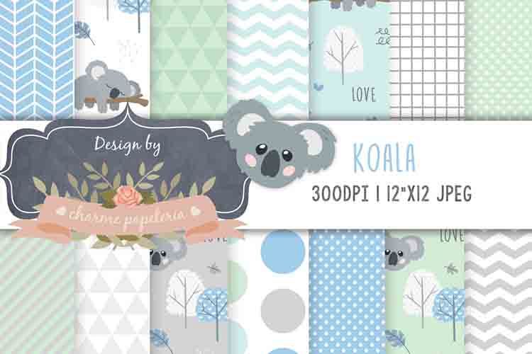 Koala Digital Paper Baby Boy Background Blue And Green