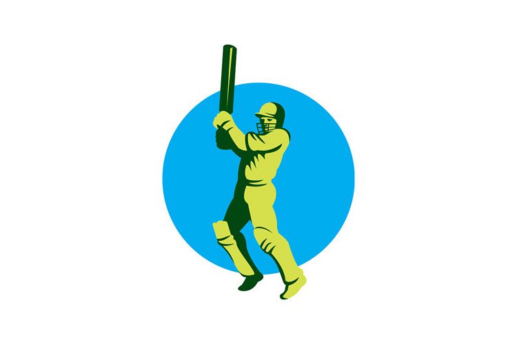 Cricket Player Batsman Batting Circle Retro example image 1