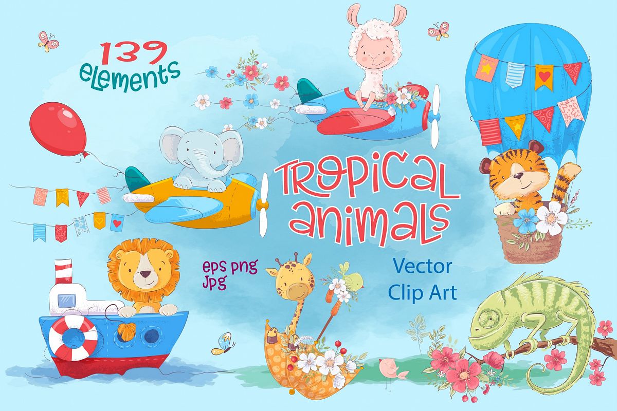 Tropical animals vector clip art example image 1